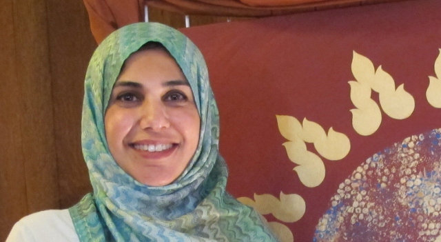 Nabeela Raza Sajjad founded Islamic Art Exhibit in 2009. Here, with her drawing "Creation of Heavens and Earth."