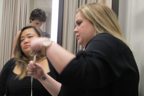 Seamstress and saleswoman Nordstrom fit a bride with a wedding dress. Yes to the dress. Photo by Barbara Newhall