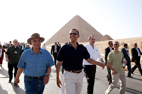 Barack Obama at pyramids during 2009 cairo visit.