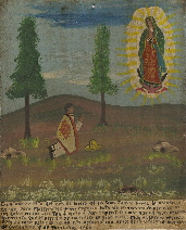 Don Fausto Perez recorded his prayer to the Virgin of Guadalupe on a small retablo picturing her appearing to him. Photo c 2009 B.F. Newhall