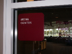 The media center -- darkened for computer monitors.