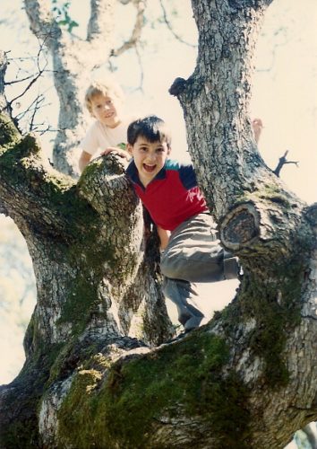 Two mischievous boys in an oak tree. Photo by BF Newhall.
