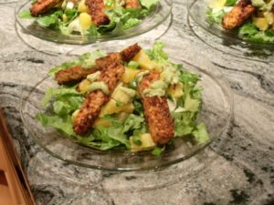 A salad of lettuce, tempeh sticks and grapefruit. Photo by BF Newhall