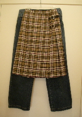 The size 12 plaid kilt with the 23-inch waist I wore in college, and the size 12 petite jeans I bought a couple of years ago. Photos c 2010 B.F. Newhall