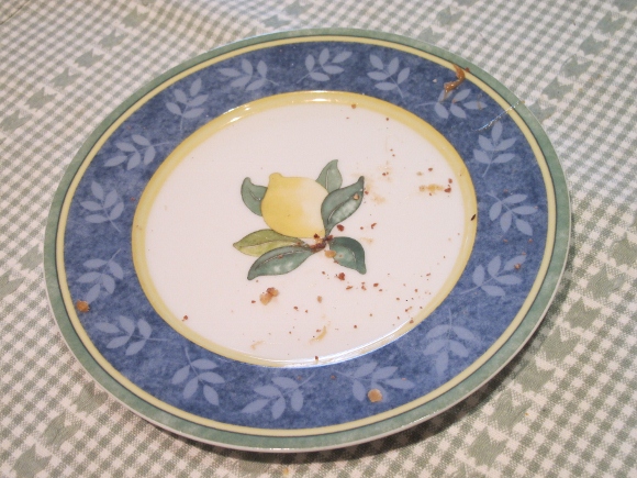 An empty plate, a few crumbs of candy left. Photo 2011 by Barbara Falconer Newhall