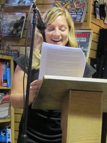 Lauren Patti, reading an excerpt from her short memoir in progress at Book Passage-Ferry Building. Photo by Barbara Newhall