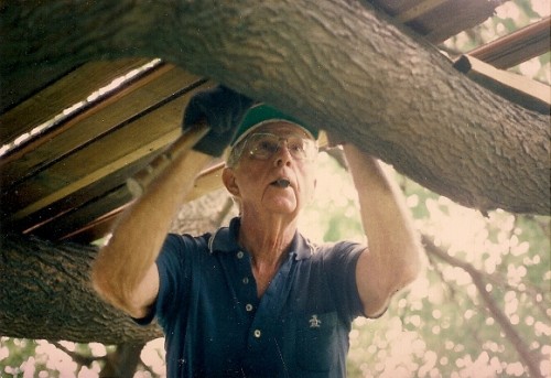 My father, D.B. Falconer, building a tree house on Lake Michigan for his grandchildren. Photo by Barbara Newhall