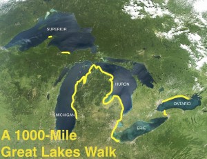 loreen niewnehuis' 2012 route along the Great Lakes. Niewenhuis graphic