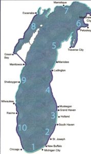 Map of Loreen Niewenhuis's walk around Lake Michigan. Niewenhuis graphic.