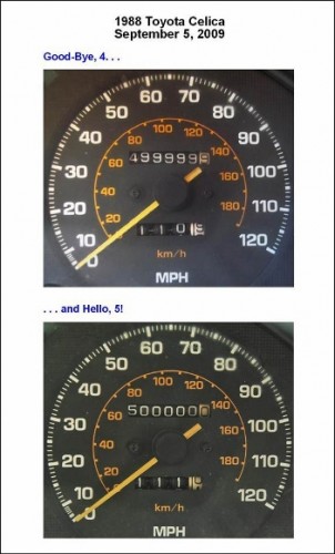odometer for 1988 toyota celica at 500,000 miles. photo by skip newhall