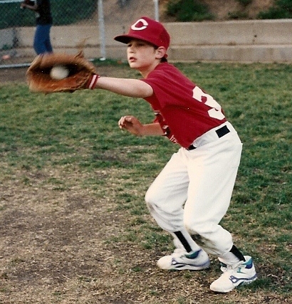 Peter Newhall makes the catch during Piedmont, CA, rec department baseball game. Photo 1991 by BF Newhall