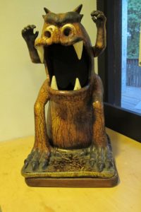 clayton bailey stoneware ceramic, "Fire Breathing Demon Dog." Photo by BF Newhall