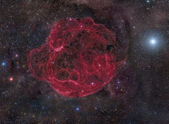 Simeis 147, a faint supernova remnant with a tangle of filaments. NASA image.