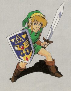 More than Bride Barbie, Christina loved the Nintendo character Link with sword and shield, 1992 instruction booklet illustration. Nintendo image.