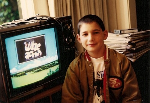 Ten-year-old Peter Newhall with monitor showing Nintendo game he has just won. Photo by BF Newhall