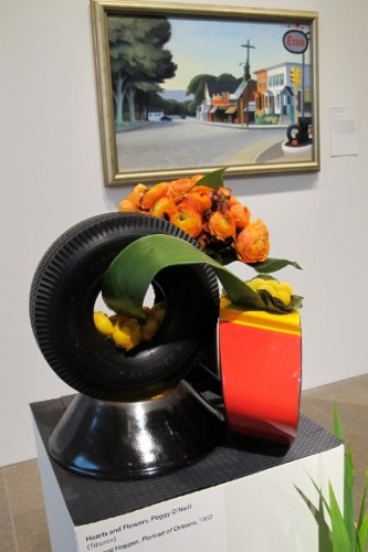 Peggy O'Neill used a tire and orange flowers to reflect Edward Hopper's painting "Portrait of Orleans"