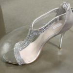 Silver satin 4 1/2 inch high shoes with clear stone pave straps at Nordstrom $129.95. Photo by BF Newhall.
