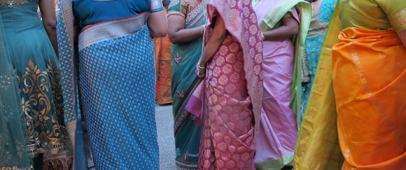 Women wearing colorful saris at an India wedding in the San Francisco Bay Area. Photos by BF Newhall