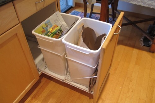 Two trash cans in a pull-out kitchen drawer. Photo by BF Newhall
