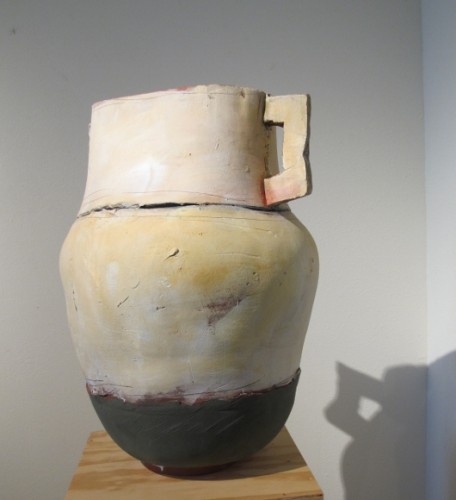 Ceramist Nancy Selvin's "Large Pot with Green Base, Terracotta, Underglaze, 2012," 22" high. Photo by BF Newhall