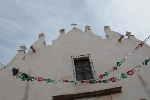 The facade and cross at Sancutario de Atotonilco church in central Mexico. Photo by BF Newhall