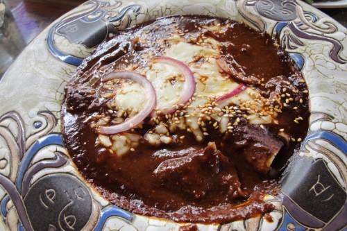 Chicken in mole sauce at the Nirvana Restaurant, Atotonilco, Mexico. Photo by BF Newhall