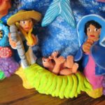 Hand painted clay creche with Joseph, Mary, Jesus & Star of Bethlehem, Mexican folk art. Photo by BF Newhall