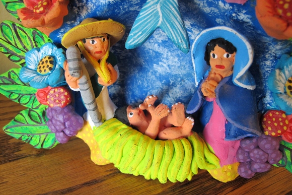 Hand painted clay creche from Mexico
