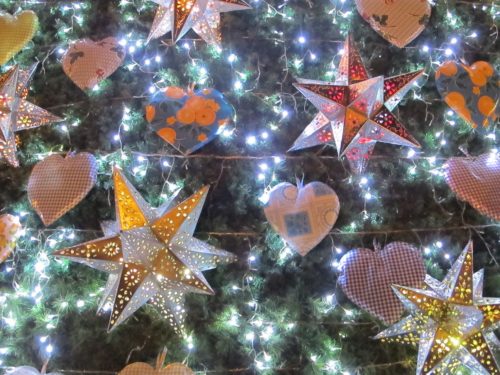 Close up of stars in Christmas tree in Jardin of San Miguel de Allende. Photo by bf Newhall 