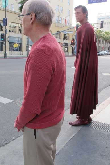 Actor Christopher Dennis dressed as Superman on Hollywood's Walk of Fame with Jon Newhall. Photo by BF Newhall