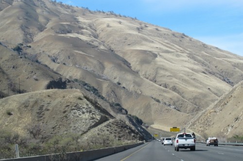 The slopes along the Grapevine in Southern California are dry and grey during February 2014 drought. Photo by BF Newhall