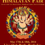 Poster with dark red background with figure of god Ganesh announcing the 2014 Himalayan Fair Berkeley.