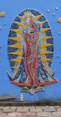 A mosaic depicting the Virgin of Guadalupe by Kim Larson. Jingletown, Oakland, CA. Photo by Barbara Falconer Newhall