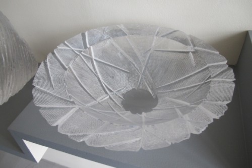 A cast and scored clear acrylic bowl by Philip Dow, "Vessel Seven," Photo by BF Newhall