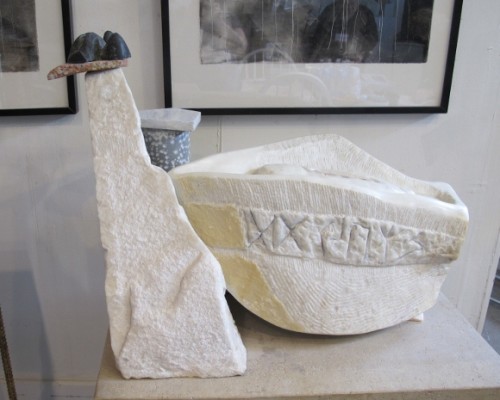 atricia Bengtson-Jones sculpture, "Good Luck to Future Friendships," white marble shapes. Photo by BF Newhall 