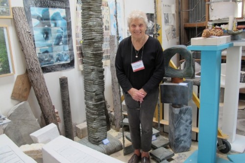 Patricia Bengtson-Jones in her Berkeley, CA, studio. To the left is a fountain cast from the base marble of "Kento Warrior." Photo by BF Newhall  