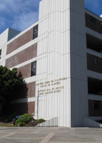Modern brick and concrete facade of the Hayward Hall of Justice, Superior Court of California, County of Alameda, 24405 Amador Street, Hayward, Photo by BF Newhall A