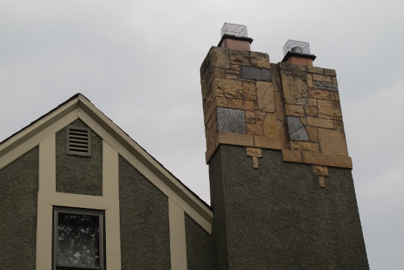 Brick work on the chimney of  a Tudor bungalow in Minneapolis. Photo by Barbara Newhall