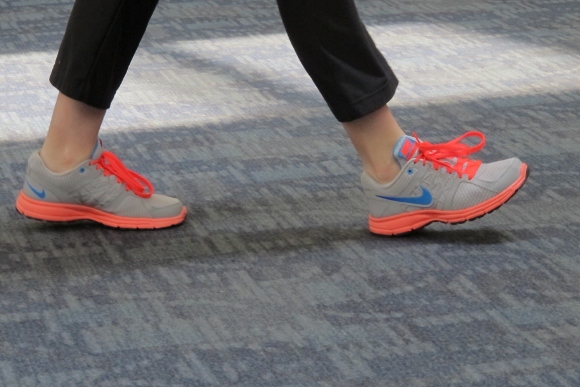 Orange and gray sneakers spotted at the Delta gate at SFO. Photo by Barbara Newhall