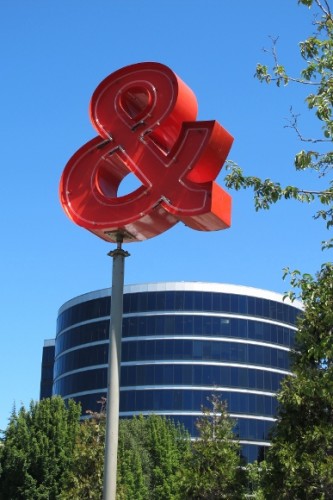 A red ampersand is a detail of "Love & Loss," a sculpture in Seattle by Roy McMakin. Photo by Barbara Newhall