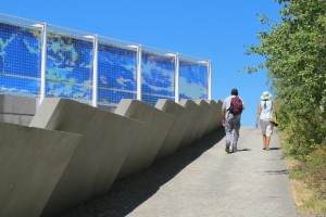 "Seattle Cloud Cover," by Teresita Fernandez, 2006, a pedestrian bridge with photographic material between layers of glass.  Photo by Barbara Newhall