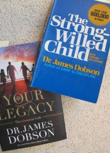 Cover of 1985 trade paperback edition of James Dobson's "The Strong-Willed Child" and cover of his 2014 book "Your Legacy."