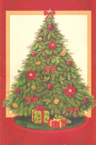 A perfect Christmas tree pictured on a Christmas card. 