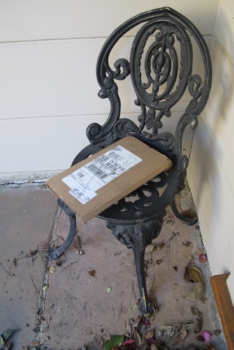 A copy of Barbara Falconer Newhall's paperback book Wrestling with God arrives at her doorstep by UPS. Photo by Barbara Newhall