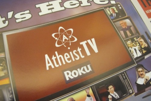 A brochure for Atheist TV on Roku was on display at the 2014 Religion Newswriters Conference. Photo by Barbara Newhall