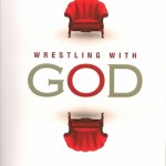 The cover of Barbara Falconer Newhall's 2015 interfaith religion book "Wrestling with God: Stories of Doubt and Faith" shows two red chairs opposing one another. Design by Michelle Lenger.