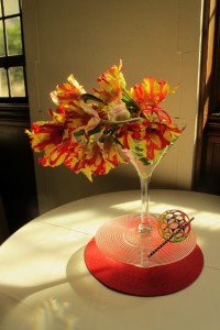 "Happy Hour." a floral design for the Mountain View Cemetery 2015 Tulip Exhibition, Oakland, California. Design by Agnes Kang of the Piedmont Garden Club. Photo by Barbara Newhall