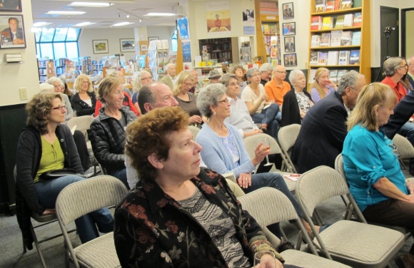 The audience of about 40 people at Barbara Falconer Newhall's book launch for "Wrestling wiht God" on april 11, 2015, at Book Passage bookstore. Photo by Jon Newhall