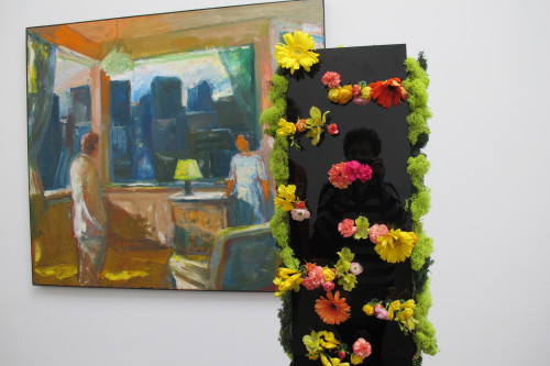Floral design by Members of the Hillsborough, California,  Garden Club to complement  Elmer Bischoff's "Yellow Lampshade"