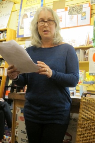 Oakland writer Risa Nye read from her story published in "Listen to Your Mother" (Putnam) at a book reading held at A Great Good Place for Books bookstore in Oakland, CA, April 24, 2015. Photo by Barbara Newhall